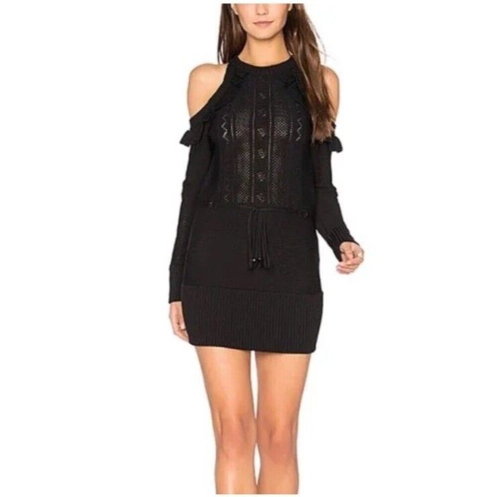 Alice McCall Between Us Jumper Cold-Shoulder Sweater Dress Ruffle Black Size 6